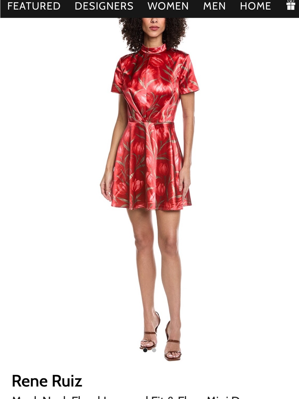 Rene Ruiz Red Floral Mock-Neck Fit & Flare Mini Dress